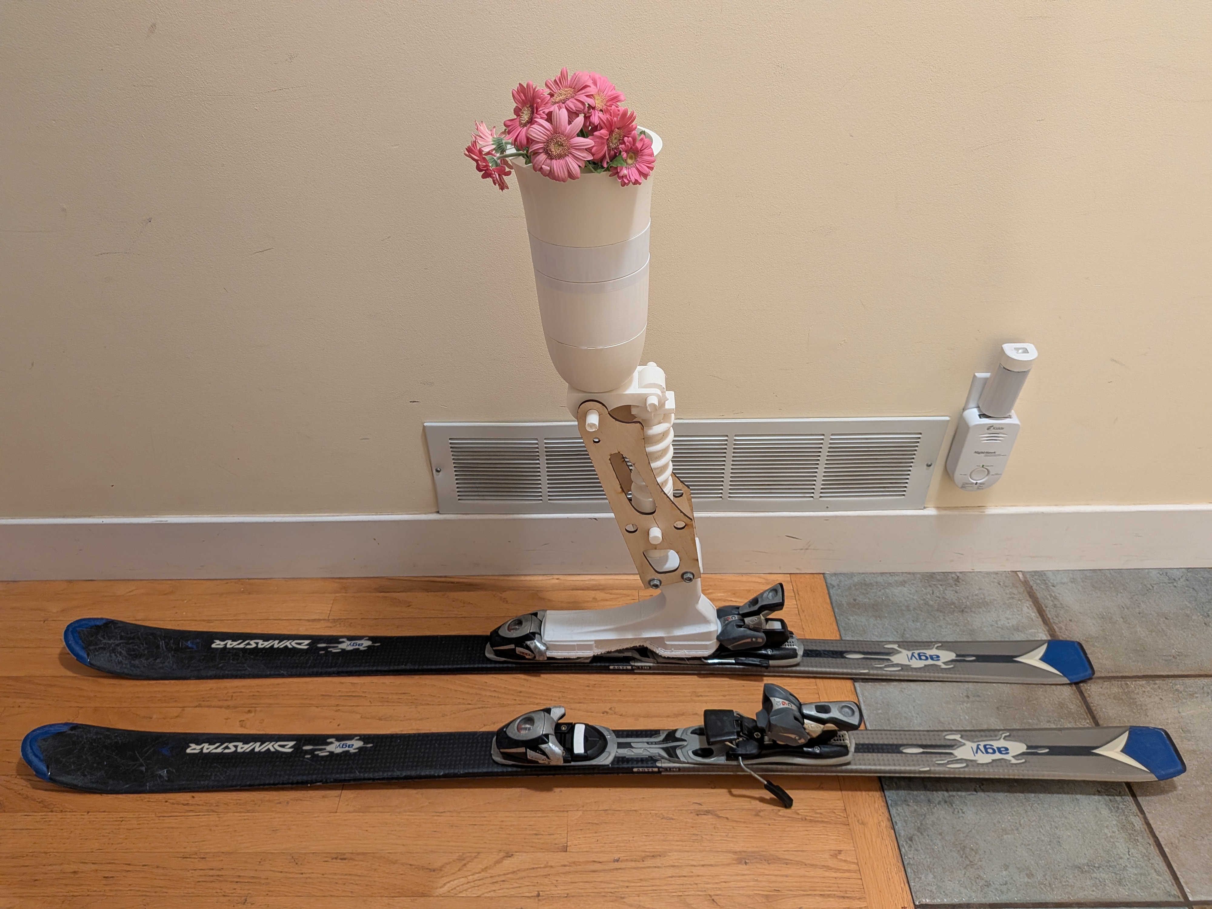 Prosthetic ski leg equipment on display