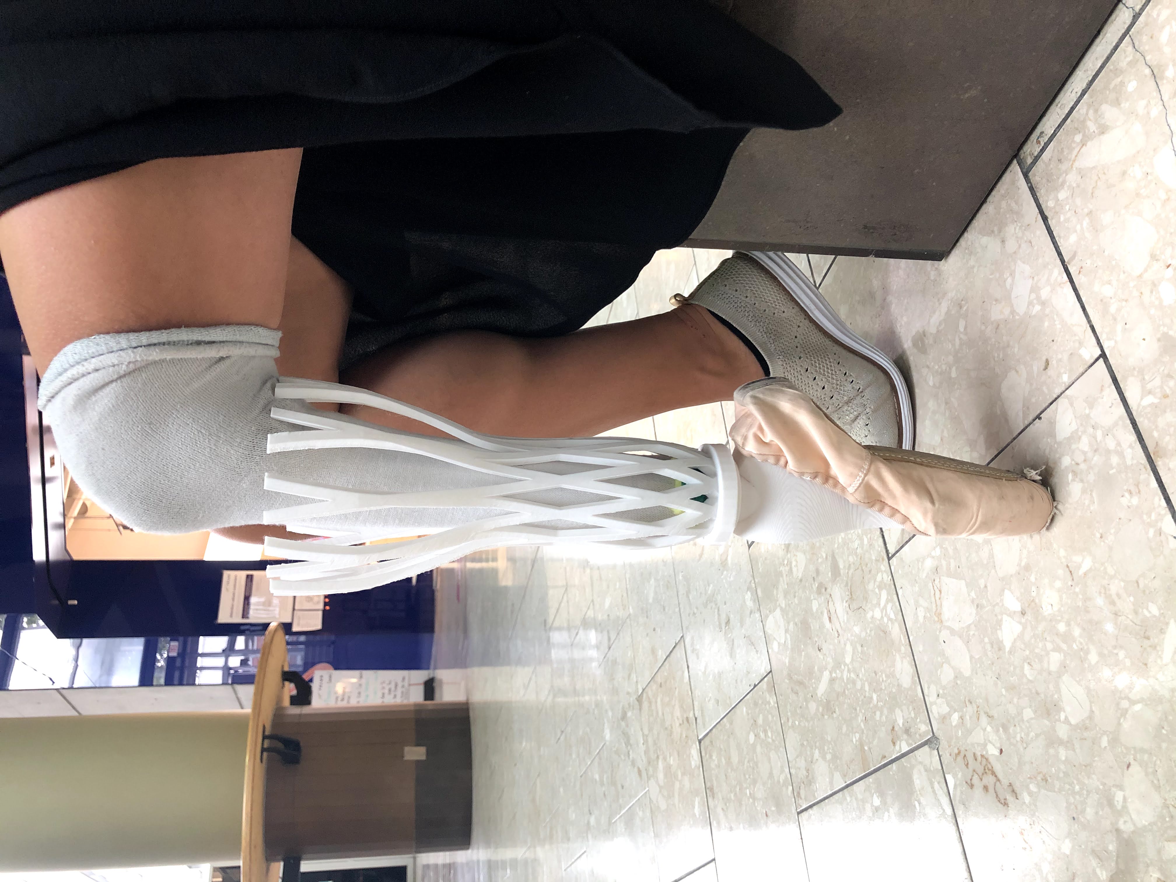 Prosthetic pointe shoe fitting on prosthetic limb